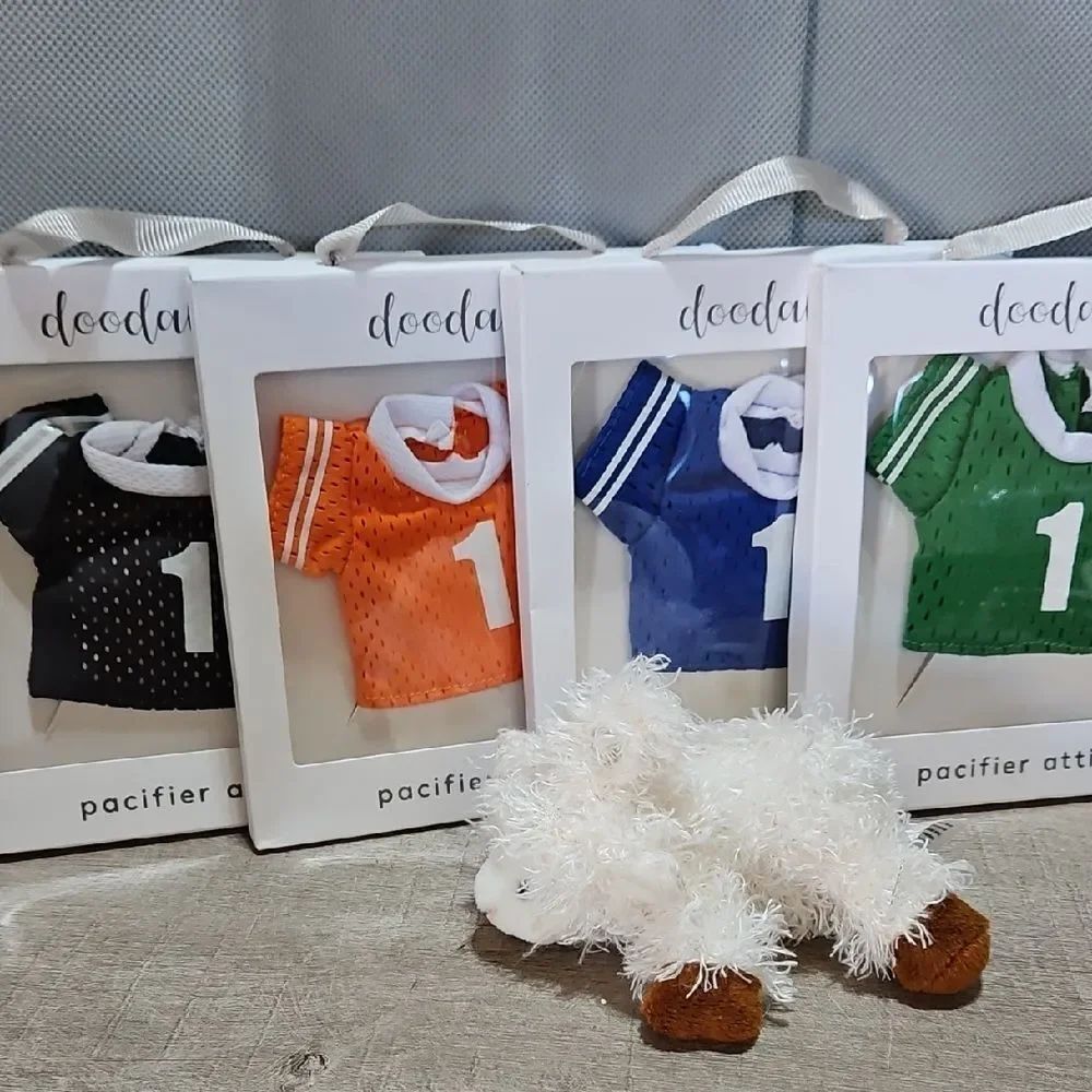 Doodalou Lamb Pacifier Holder With Set Of 4 Football Jerseys